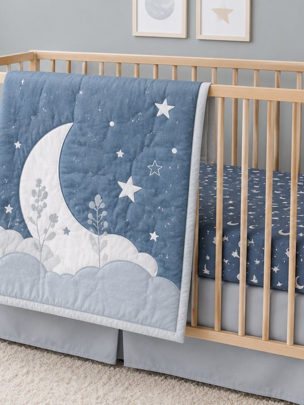 The Peanutshell 3-Piece Crib Bedding Set Moon Stars Nursery